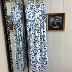 SHEIN Lune Women’s Blue Floral Print Camisole Waist Slit Hem Dress